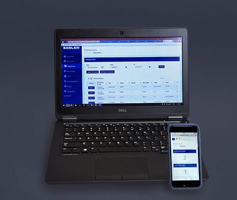 laptop and mobile phone with banlaw site on screen